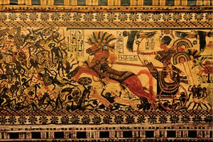 Painted Box Depicts Tutankhamun as a Warrior on Chariot Chasing Nubians, 2007 by Kenneth Garrett