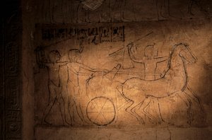 Sketch of Akhenaten driving a chariot, tomb of Mahu, 