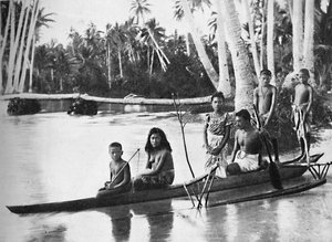 A Samoan Canoe with Outrigger, and Its Occupants, 1902 by Kerry and Co