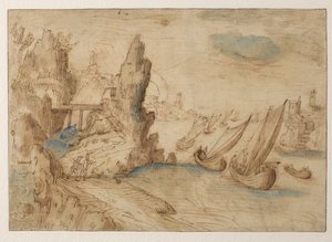 Imaginary Coastal Scene with Fishing Vessels, 1575-1633 by Kerstiaen de Keuninck
