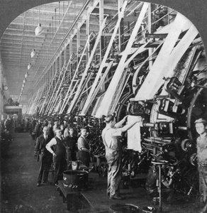 General view of a large printing room in a cotton mill, Lawrence, Massachusetts, USA