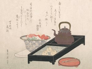 Utensils for Tea and a Cake-Bowl, 19th century by Kikugawa Eizan