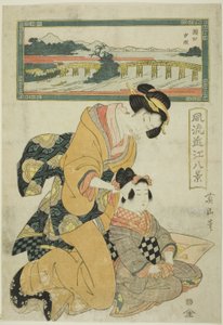 Evening Glow at Seta, from the series "Fashionable Eight Views of Omi" by Kikukawa Eizan
