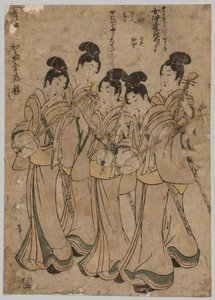 Young Women with Musical Instruments by Kikukawa Eizan