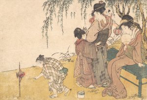 A Child Lighting Fireworks, from the illustrated book Flowers of the Four Seasons by Kitagawa Utamaro