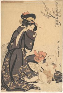 A Woman Playing with a Young Boy by Kitagawa Utamaro