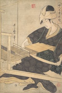 A Woman Weaving, Seated at a Hand Loom