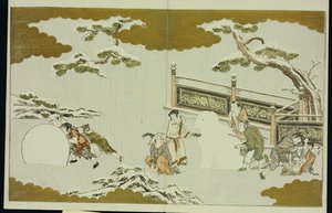 Children Making a Snow Shishi and Rolling a Snowball, from 