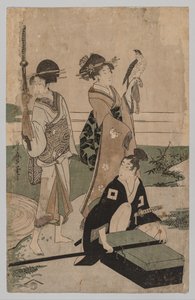 Daimio and His Retinue Crossing a Stream in Plain Near Fuji