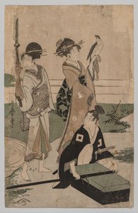 Daimyo and his Retinue Crossing a Stream in Plain Near Fuji