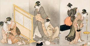 Double Pillow. Triptych by Kitagawa Utamaro