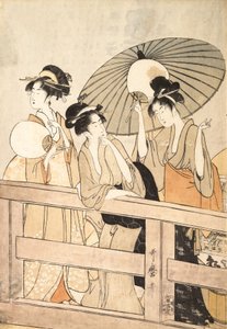 Enjoying the Cool Evening Breeze on and under the Bridge, ca. 1800 by Kitagawa Utamaro