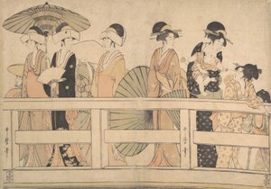 Enjoying the Cool Evening Breeze on the Bridge, ca. 1800 by Kitagawa Utamaro