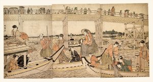Fishing Boats with Nets under Ryōgoku Bridge by Kitagawa Utamaro