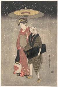 Geisha Walking through the Snow at Night by Kitagawa Utamaro
