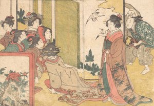 Girls Entertained by Performers, from the Illustrated Book Flowers of the Four Seasons by Kitagawa Utamaro
