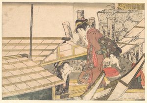 Girls Getting on Board a Boat, from the illustrated book Flowers of the Four Seasons
