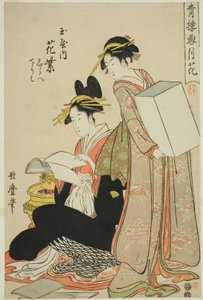 Hanamurasaki of the Tamaya, Shirabe, Teriha, Flowers from the Series Snow, Moon and Flowers in Yoshiwara