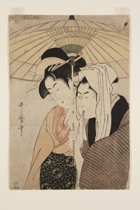 Man and Woman Under an Umbrella by Kitagawa Utamaro