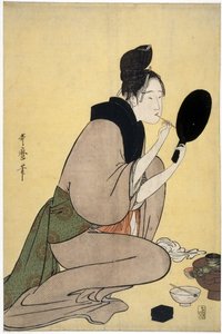 Girl Applying Makeup to Her Lips by Kitagawa Utamaro