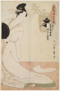 The Courtesan Hanazuma of the Hyogoya and Kenbishi Sake by Sakagami by Kitagawa Utamaro