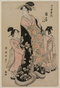 The Courtesan Hinazuru of Chojiya with her Attendants Tsuruji and Tsuruno by Kitagawa Utamaro