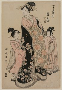 The Courtesan Hinazuru of Chojiya with Her Attendants Tsuruji and Tsuruno, c. 1794 by Kitagawa Utamaro