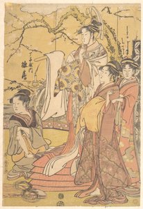 The Oiran Hinazuru of Chojiya Standing upon a Pile of Futon by Kitagawa Utamaro