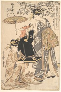 The Oiran Yoyogiku of Matsubaya Standing under a Cherry Tree by Kitagawa Utamaro