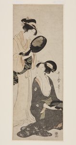 Two Ladies, Each with a Portion of a Lacquered Mirror by Kitagawa Utamaro