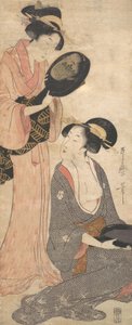 Two Ladies, Each with a Portion of a Lacquered Mirror by Kitagawa Utamaro