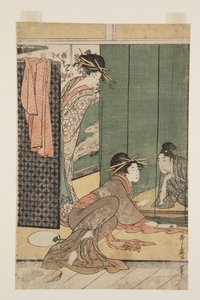 Two Courtesans and a Young Man under a Mosquito Net