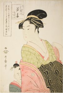 Wakaume of the Tamaya in Edo-cho itchome, and her child attendants Mumeno and Iroka