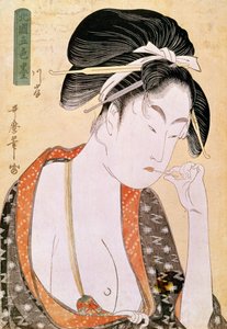 Woman craving the lips by Kitagawa Utamaro