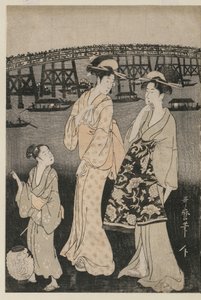 Women Enjoying the Evening Cool Near Ryogoku Bridge by Kitagawa Utamaro