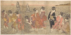 Women Worshipping the Rising Sun between the Twin Rocks at Ise by Kitagawa Utamaro