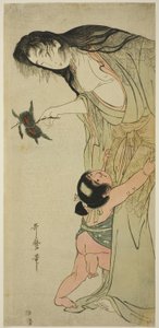 Yamauba Holding Chestnuts while Kintaro Reaches for Them