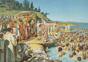 The Baptism of the Residents of Kiev in 988 by Klavdiy Vasilievich Lebedev
