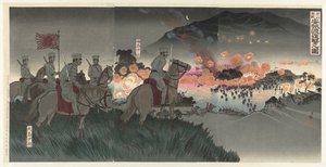 The Fierce Battle at Asan, Attack via the Ansung River by Kobayashi Kiyochika