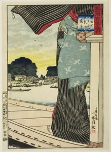 Distant View of Matsuchi Hill from the Sumida River, from the series "One Hundred Views of Musashi Province" by Kobayashi Kiyochika