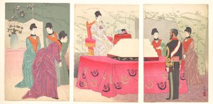 Illustration of the Empress Visiting the General Staff Headquarters (to present a tray of bandages) by Kobayashi Kiyochika