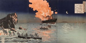 Rescue from a Burning Warship. A Scene from the War Between China and Japan by Kobayashi Kiyochika