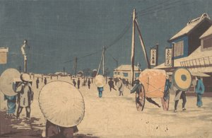 Street Scene in the Outskirts of Edo on an Evening in Winter