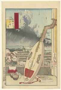 Suijin Forest on the Sumida River (title on object) Hundred Views of Musashi Province (series title) by Kobayashi Kiyochika