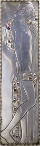 Inset panel of a Weiner Werkstatte white painted single bed depicting a naked androgynous figure (detail) by Koloman Moser