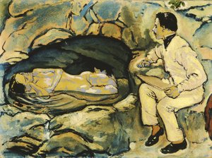 Self-Portrait, Drawing with Mermaid in the Rock Grotto by Koloman Moser
