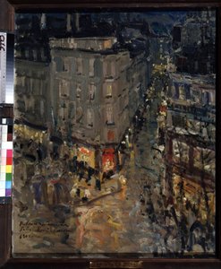 Paris, Boulevard des Capucines. View of the Intersection of Boulevards des Capucines and des Italiens on a Summer Night