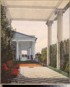 View of the Colonnade from the Chamber of Empress Maria Alexandrovna in the Great Palace of Tsarskoye Selo by Konstantin Andreyevich Ukhtomsky
