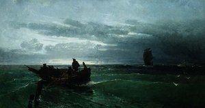 Figures in a rowing boat offshore by Konstantinos Bolanchi