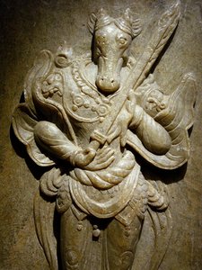 Grave ornament, zodiac horse on agalmatolite, 8th century under the period of the Northern and Southern Kingdoms, Korea. Photography, Seoul National Museum, Republic of Korea by Korean School